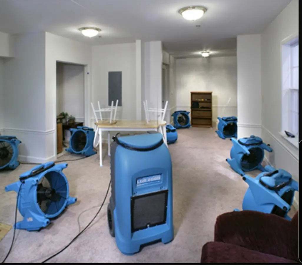 Air movers and dehumidifier setup for Water Damage Restoration in Avon Lake